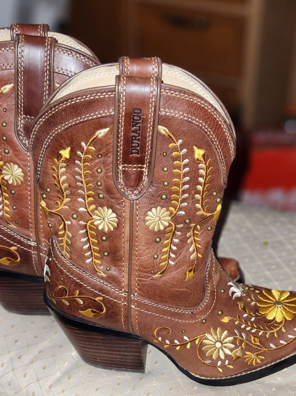 Durango Brown Leather Embroidered Western Booties